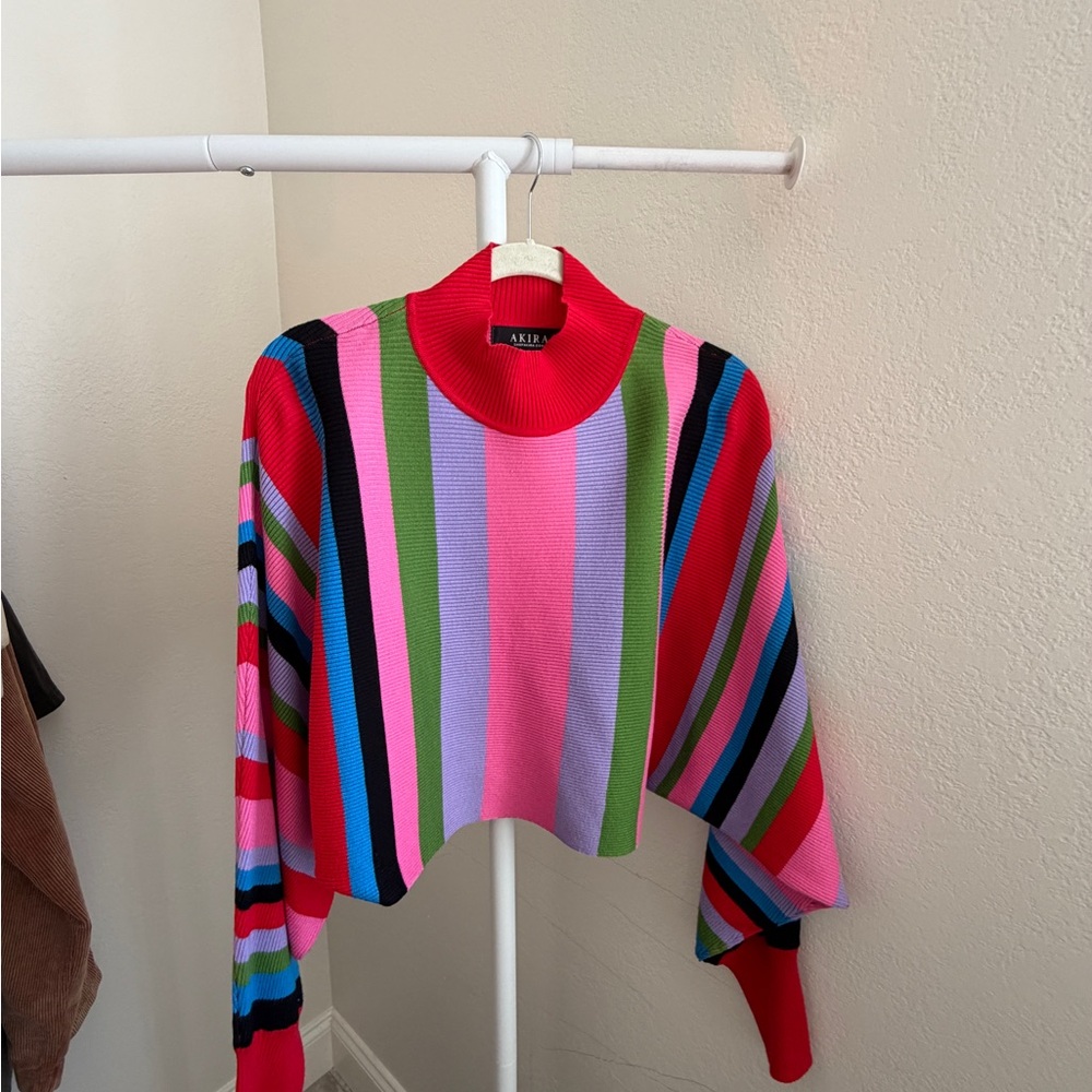 SOLD -AKIRA Bright Multicolor Vertical Stripe Cropped Sweater